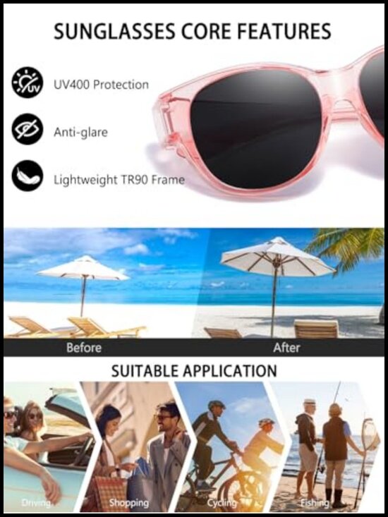 Polarized UV400 Fit Over Sunglasses for Prescription Glasses 2-Pack